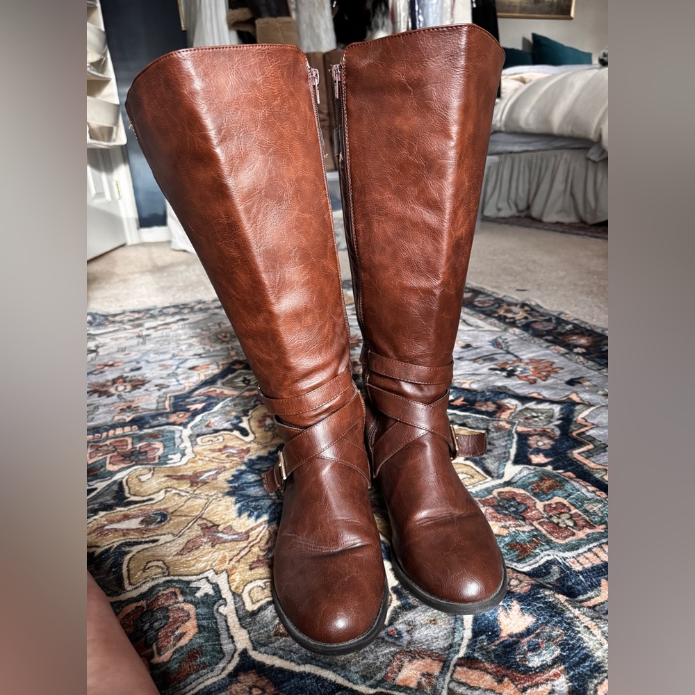 Torrid Tall Brown Riding Boots with Strap & Buckle